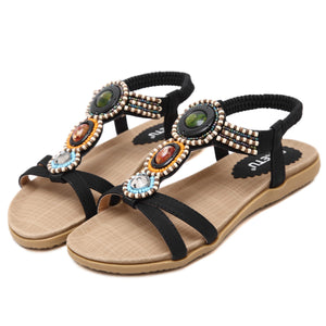 Bohemian Beads Crisscross Strap with Soft Insole Flat Sandals-Diivas