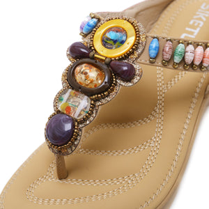 Bohemian Beads & Gems Wedge Comfortable Sole Summer Sandals in Two Colors-Diivas