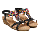 Bohemian Multicolored Beaded Wedge Summer Sandals in Two Colors-Diivas
