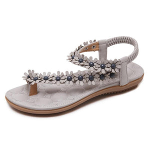 Bohemian Pretty Flowers adorns with Gems in Synthetic Leather Straps and Soft Padded Insole-Diivas