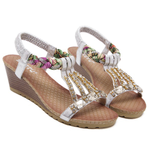 Chic Colorful Braided Straps with Rhinestones Fashionable Wedge Sandals-Diivas