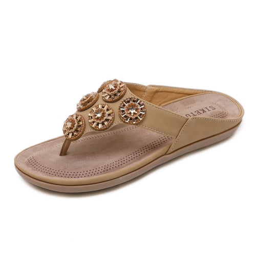 Ethnic Flower Design on Slip-on Breathable Insole Sandals in Two Colors-Diivas