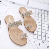 Flowered Rhinestone Toe Ring Femme Flat Sandals in Two Colors-Diivas