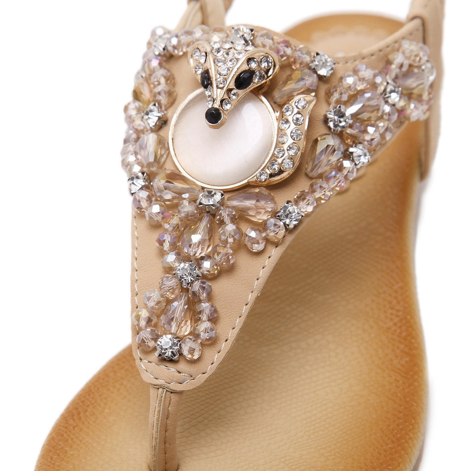 Low Wedge Racoon Gem and Rhinestones Sandals in Two Colors-Diivas
