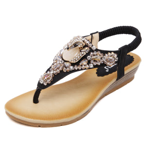 Low Wedge Racoon Gem and Rhinestones Sandals in Two Colors-Diivas