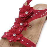 Red Floral Strap Flat Sandals for Women in Three Colors-Diivas