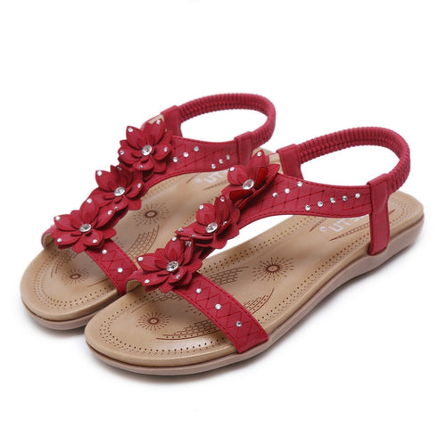 Red Floral Strap Flat Sandals for Women in Three Colors-Diivas