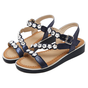 Shiny Open Toe Straps Studded with Sparkling Gems with Soft Insole Summer Sandals-Diivas