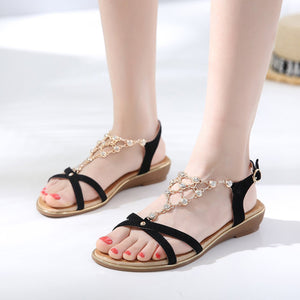 Sparkling Jewels Crossed Strap Semi Wedge Soft Padded Semi-Formal Sandals in Two Colors-Diivas